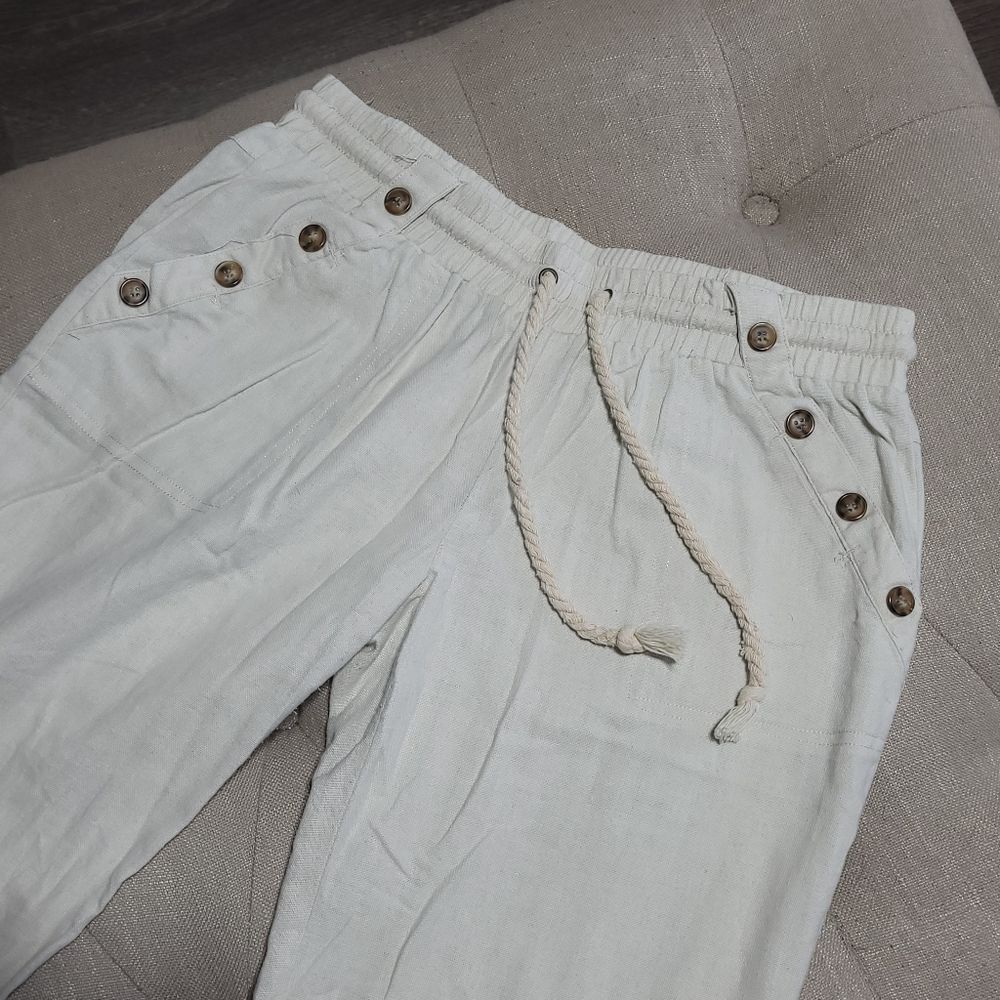 Sapphire Red Linen Blend Cream Pants with Rope Tie Drawstring  Womens Medium